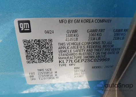 2025 Chevrolet Trax Fwd 1Rs from USA, damaged, VIN KL77LGEP2SC029969